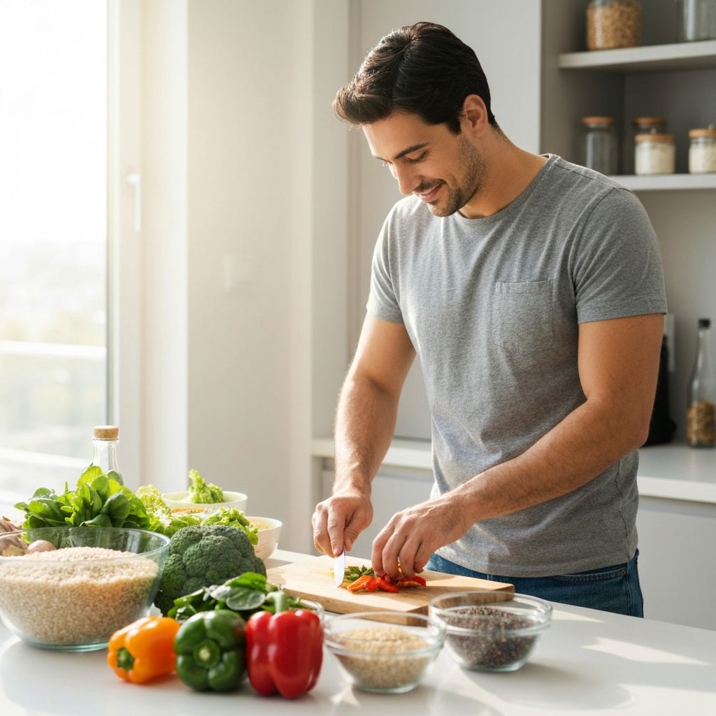 Man preparing healthy balanced meal